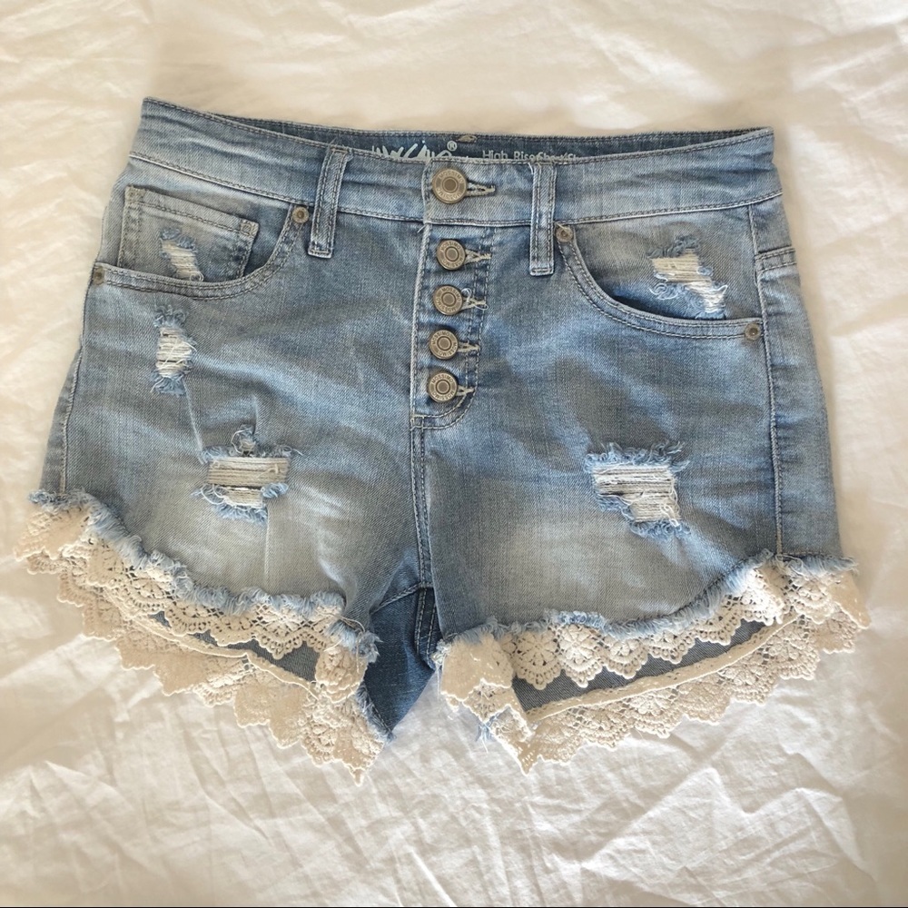 High Waisted Button Fly Crochet Shorts
